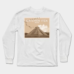 Chichen Itza Mexico Mayan Pyramid El Castillo Art Long Sleeve T-Shirt